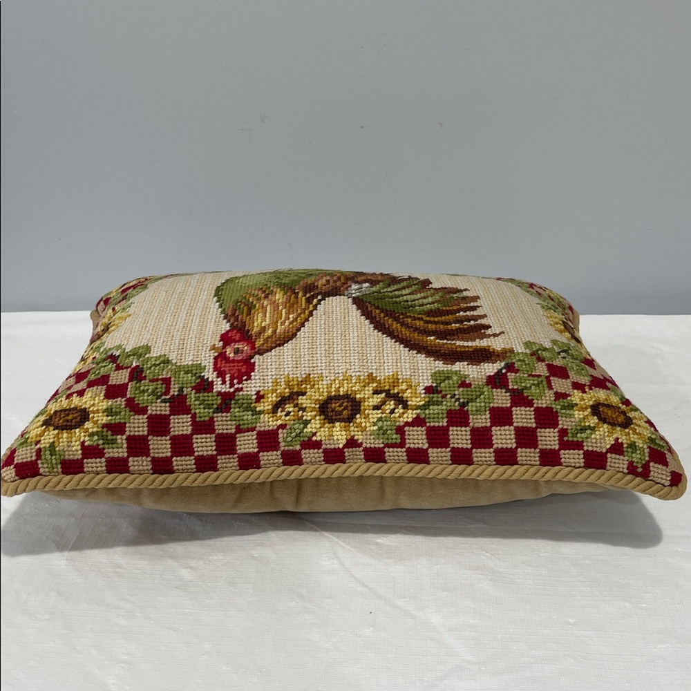 Sunflower Rooster Needlepoint decor Pillow vintage cottage farmhouse country - Picture 7 of 16